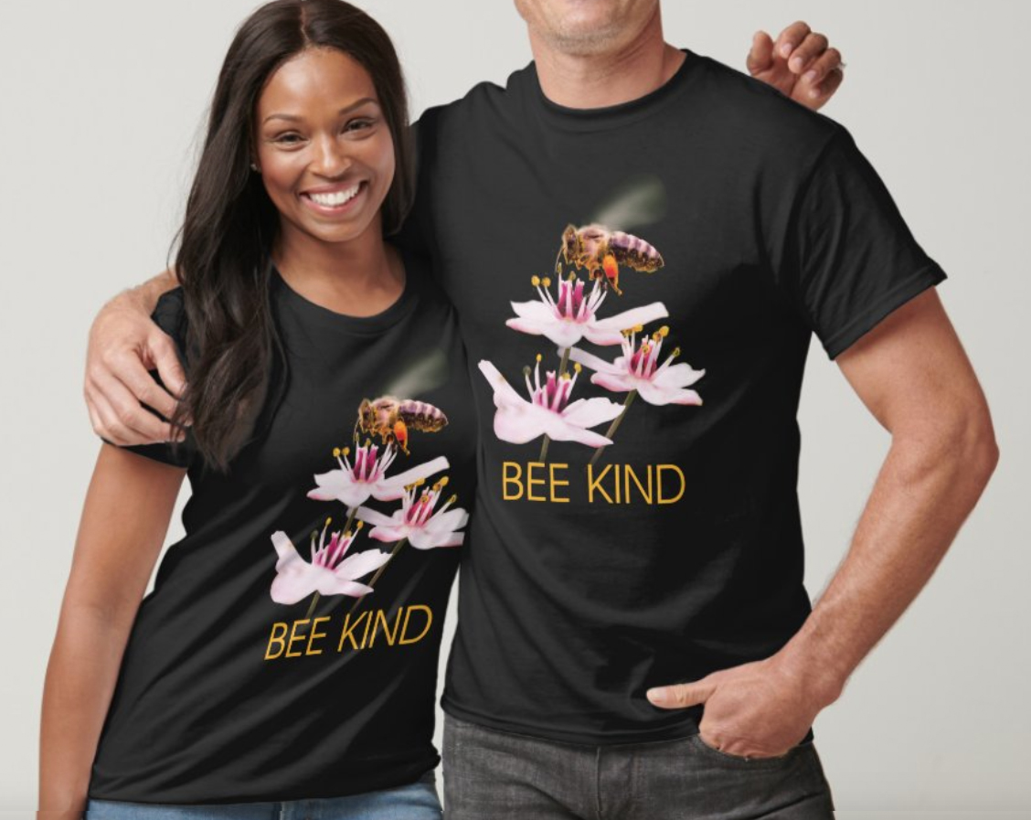 Bee in pink flower - Bee Kind